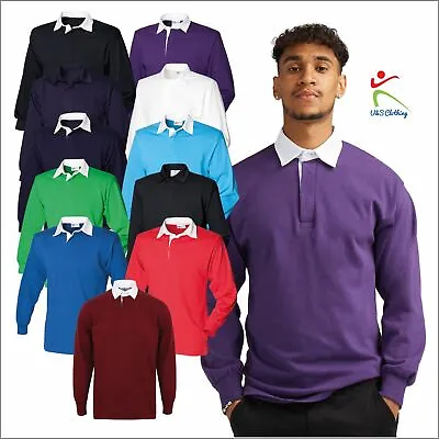 Buy Front Row New Men's Shirt Pure Cotton Full Sleeve Plain Rugby Leisurewear T TOP • 20.27£