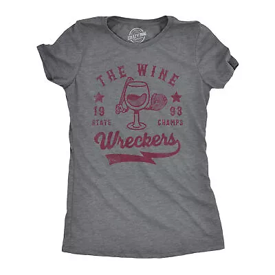 Buy Womens The Wine Wreckers State Champs T Shirt Funny Booze Baseball Team Tee For • 12.41£