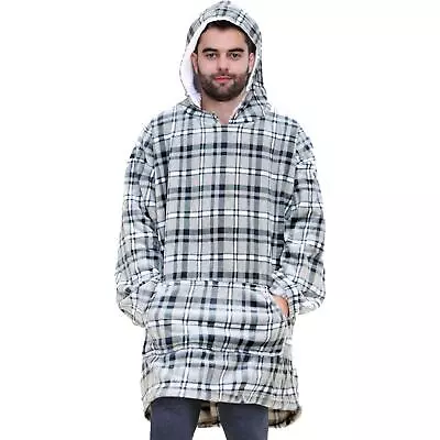 Buy Unisex Men's Ladies Oversized Hoodie Grey Tartan Snuggle Super Soft Warm Blanket • 19.99£