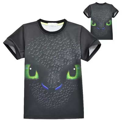Buy Kids Boys Toothless T-Shirt Cosplay Costume Dragon Printed Short Sleeve Tee Tops • 7.99£