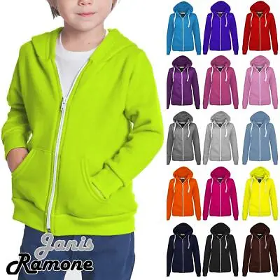 Buy New Kids Girls Boys Plain Unisex Long Sleeve Fleece Zip Up Warm Hoodie Jacket • 12.45£