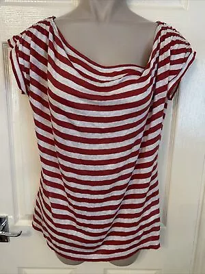 Buy Small Oversized Red & White Striped Linen T Shirt By Nicole Farhi • 15£