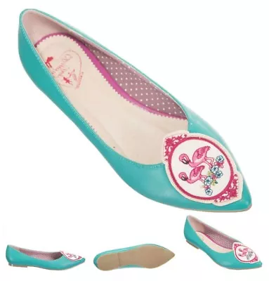 Buy Dancing Days Flamingo Vintage Rockabilly Retro Ballerina Pointed Pump Flat Shoes • 23.99£
