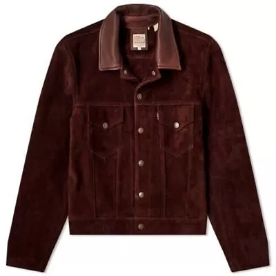 Buy Leather Trucker Jacket For Men Brown Pure Suede Custom Made Size S M L XXL 3XL • 154.13£
