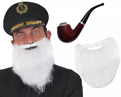 Buy Black Captains Hat Beard And Pipe Adult Sailor Fancy Dress Costume Birdseye • 11.99£