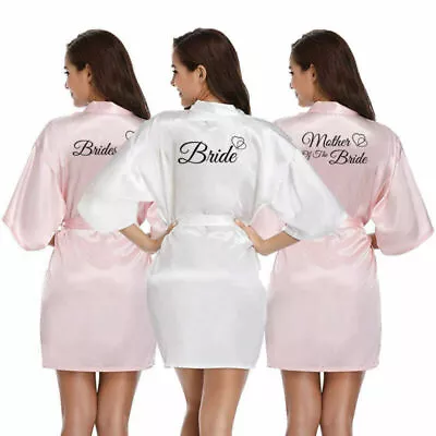 Buy Kimono Bridesmaid Bride Personalised Wedding Day Robe V Neck Satin Silk Gown PJS • 10.89£