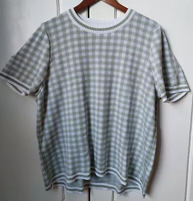 Buy Green & White Checkered Acrylic Short-Sleeve Top/Jumper • 8£