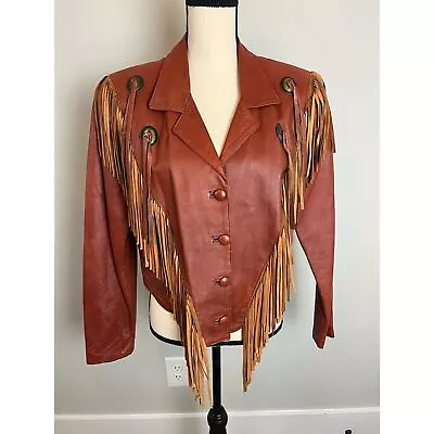Buy Vintage Leather City Leather Jacket Fringe Conchos Western Cowgirl Lined USA • 142.51£