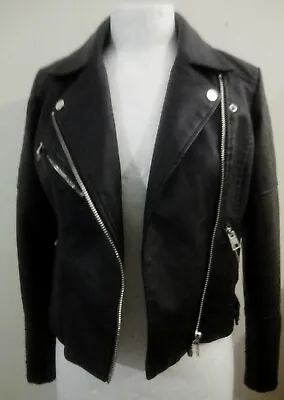 Buy River Island Black Biker Jacket Fake Leather Zip Pockets Size 8 Petite • 10£