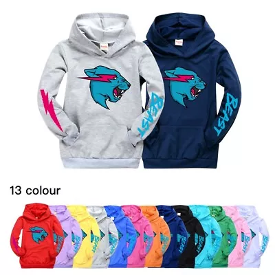 Buy Boys Girls Mr Beast Print Hoodie Hooded Sweatshirt Long Sleeve Pullover Tops • 12.99£