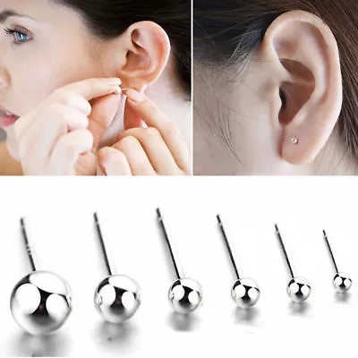 Buy Women Sterling Silver Earrings Stud Gift Jewellery Small Crystal 925 Round Ball • 3.49£