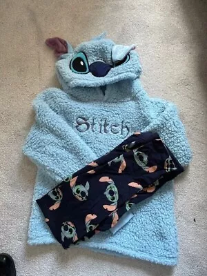 Buy Ladies Disney STITCH Fleece Hooded Pyjamas Women Warm Cosy Winter PJ Small 10-12 • 27.50£