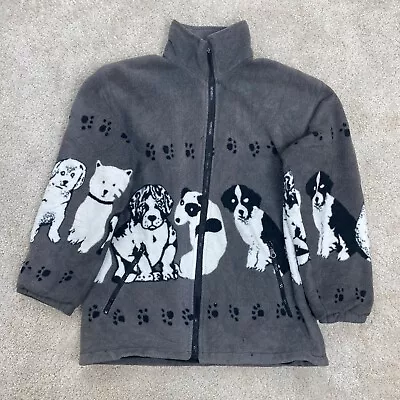 Buy Vintage Fleece Medium Jacket Dogs All Over Print Pattern Zip Up 90s Animal FLAWS • 18.99£