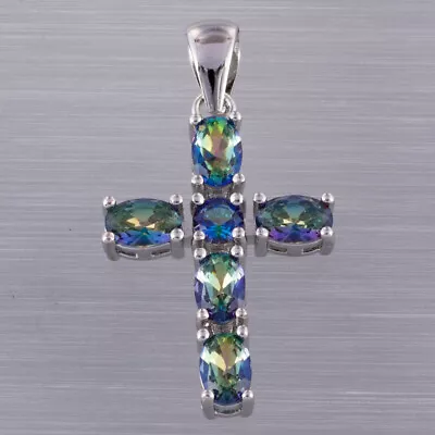Buy 4x6 Oval Blue Mystic Topaz Latin Cross Silver Jewellery Pendant For Necklace • 4.10£