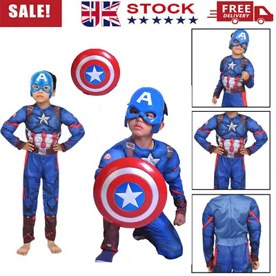 Buy Boys Cartoon Captain America Costume Avengers Kids Superhero Fancy Dress Cosplay • 13.77£