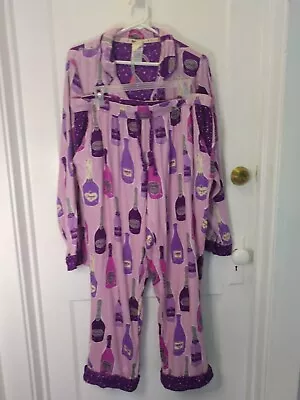Buy Munki Munki 2pc Flannel Pajamas PJ's Purple W/Champagne Bottles Sz Large  • 26.52£
