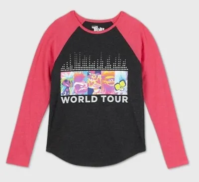 Buy NEW♈Girl's Printed LS Tee By Dreamworks Size L~pink/charcoal Trolls • 4.81£