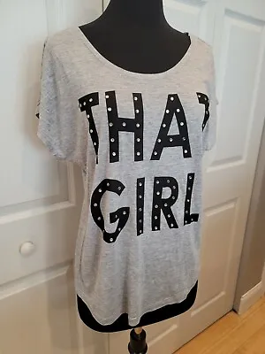 Buy Wet Seal Cute Gray Black That Girl Rhinestone Oversized T Shirt Causal Top S NWT • 15.43£