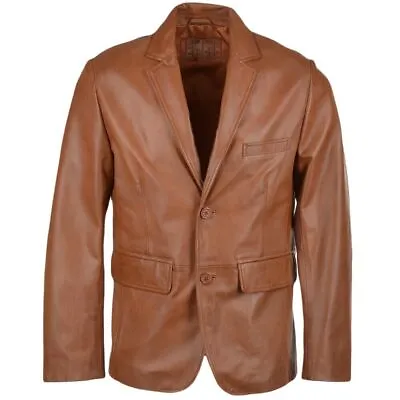 Buy Men's Classic Two Button Brown Lambskin Leather Blazer Slim Fit Coat Jacket • 24£