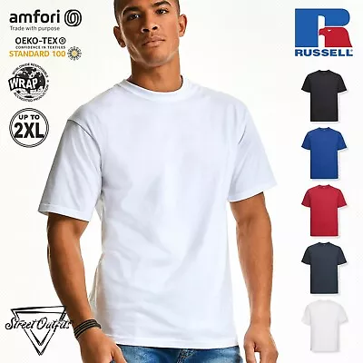 Buy Mens Heavy Cotton T-Shirt Russell Plain Short Sleeve Shirt Round Crew Neck Top • 9.26£