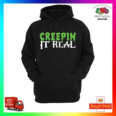 Buy Creepin It Real Hoodie Hoody Funny Scary Ghost Skull Keeping Halloween Witch • 24.99£