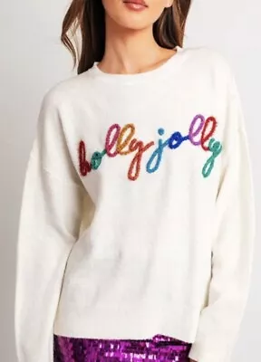 Buy NWT Holly Jolly Tinsel Sweater By Le Lis In White Size S • 23.68£