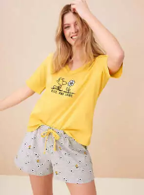 Buy Ladies Snoopy Cotton Rich Lightweight V Neck Pyjama Set Short Sleeve • 14.95£