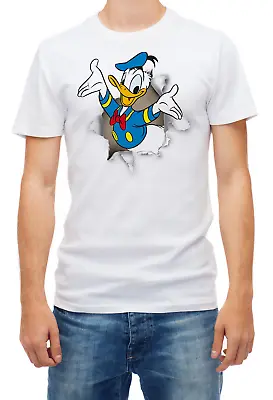 Buy Torn Effect Donald Duck Short Sleeve White Men's T Shirt K831 • 9.69£