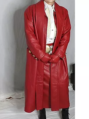 Buy Womens Leather Coat Red Long S-M-L-XL SOFT Lambskin Vintage 80s 90s Mob Wife • 269.98£