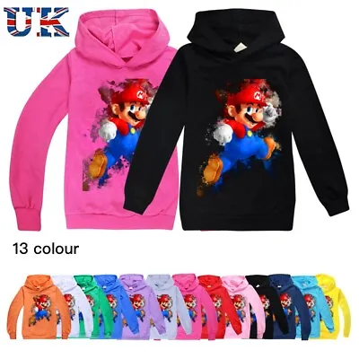 Buy New Children's Super Mario Long Sleeved Hoodie Sweatshirt One Piece Top 2-13 • 12.59£