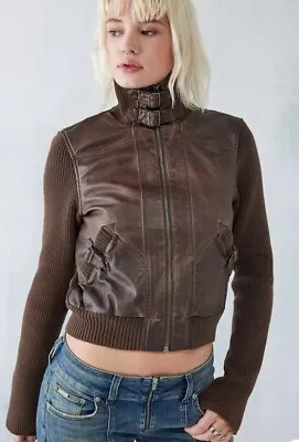 Buy BDG Faux Leather Ribbed Sleeve Jacket Small • 29.50£