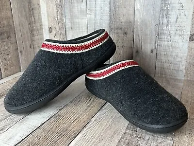 Buy Clarks Wool Black Red Ribbon Faux Fur Lined Scuff Indoor Outdoor House Slippers • 25.52£