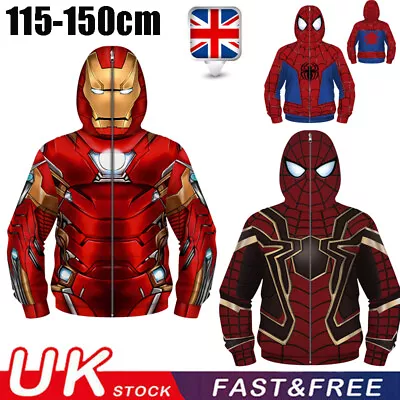 Buy Kids Iron Man Spiderman Hoodie Digital Printing Full Zip Sweatshirt Jacket Coat • 18.60£