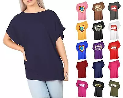 Buy Ladies Womens Off Shoulder Slash Neck Batwing Oversized Baggy T-Shirt Tee Top • 5.99£