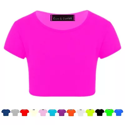 Buy Girls Kids Crop Top Plain Short Sleeves T-shirt Dance Belly Shirt 3-14 Years • 6.99£