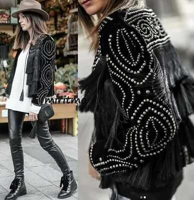Buy BNWT Zara Velvet Jacket Tassel Sequin Beaded  Studded Gothic Boho Festival M-L • 89.99£
