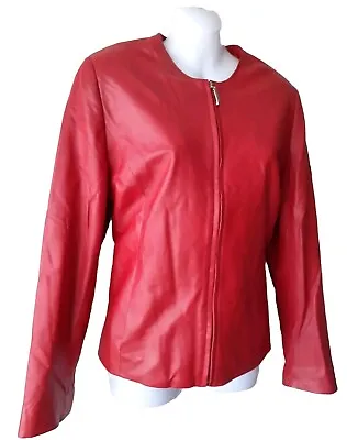 Buy Real Leather Womans Jackets T&D Red Soft Pockets Zip Size L • 75£