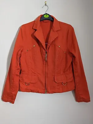 Buy Fuchs Schmitt Orange Red Linen Cotton Denim Jacket Gold Hardware Size 10 Small • 6.50£