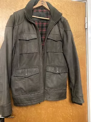 Buy Mens John Rocha Brown Leather Jacket Cotton Lining Military Style Pockets Size L • 59.99£