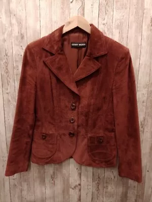 Buy Ladies GERYY WEBER Dark Red LEATHER Jacket UK 10 - CG F07 • 7.99£