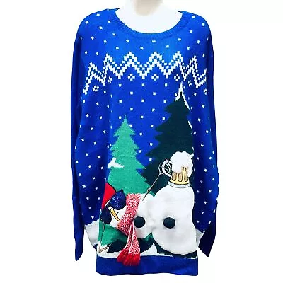 Buy Jolly Christmas Sweater Women Blue 2XL Chilled Beer Drinking Snowman • 28.81£
