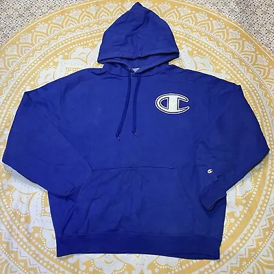 Buy Champion Hoodie Pullover Sweatshirt Blue Jumper Giant Logo Front Pocket • 32.99£