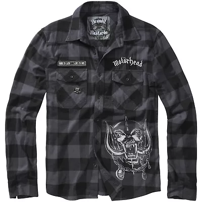 Buy Brandit Motörhead Checkshirt Long Sleeve Warpig Print Patch Flannel Black-Grey • 82.95£