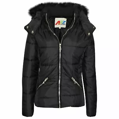 Buy Kids Quilted Black Puffer Coat Faux Fur Collar Hood Jacket For Girls • 19.99£