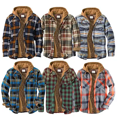 Buy Mens Flannel Fleece Lined Heavy Sherpa Hoodie Plaid Jacket With Hood Zip Shirt • 40.79£