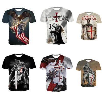 Buy Medieval Crusader Cross Knights 3D T-Shirts Short Sleeves Sports Fitness Top Tee • 10.80£