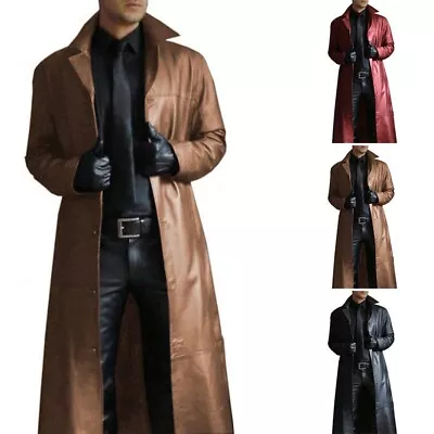 Buy Coat Jacket Plus Size Long Sleeve Baggy Men PU Leather Autumn Loose Male Outwear • 57.71£