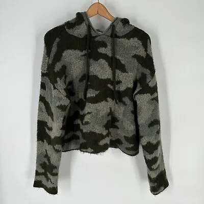 Buy Victoria's Secret PINK Womens Green Camouflage Fuzzy Knit Crop Hoodie Size L • 10.86£