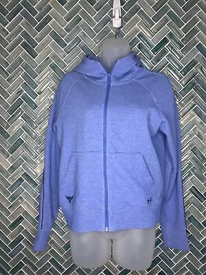 Buy Under Armour X Project Rock Womens Blue Hoodie Full Zip Hooded Sweatshirt Small • 31.25£