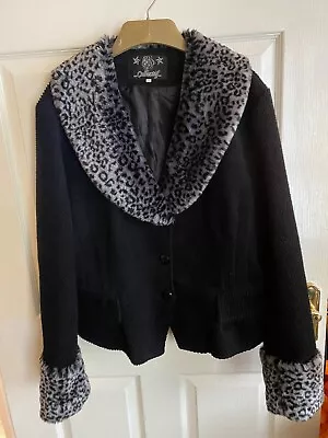Buy COLLECTIF Rockabilly Faux Fur Trim Coat Black/Grey UK XXL Vintage Style • 30£